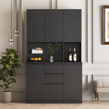 Freestanding Kitchen Pantry Cabinet Cupboard With 6 Doors,3 Shelves And 2 Drawer